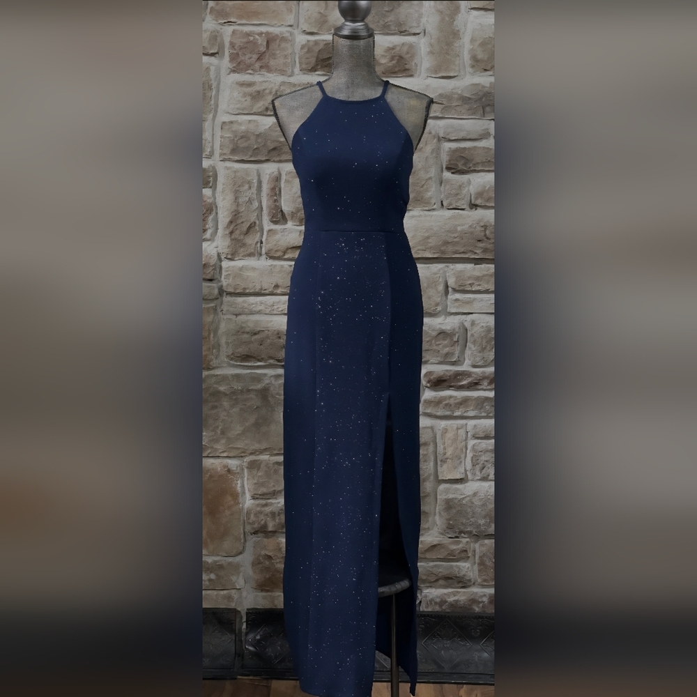 Speechless ~ Women Juniors' Navy Cutout Glitter Lace-Back Gown